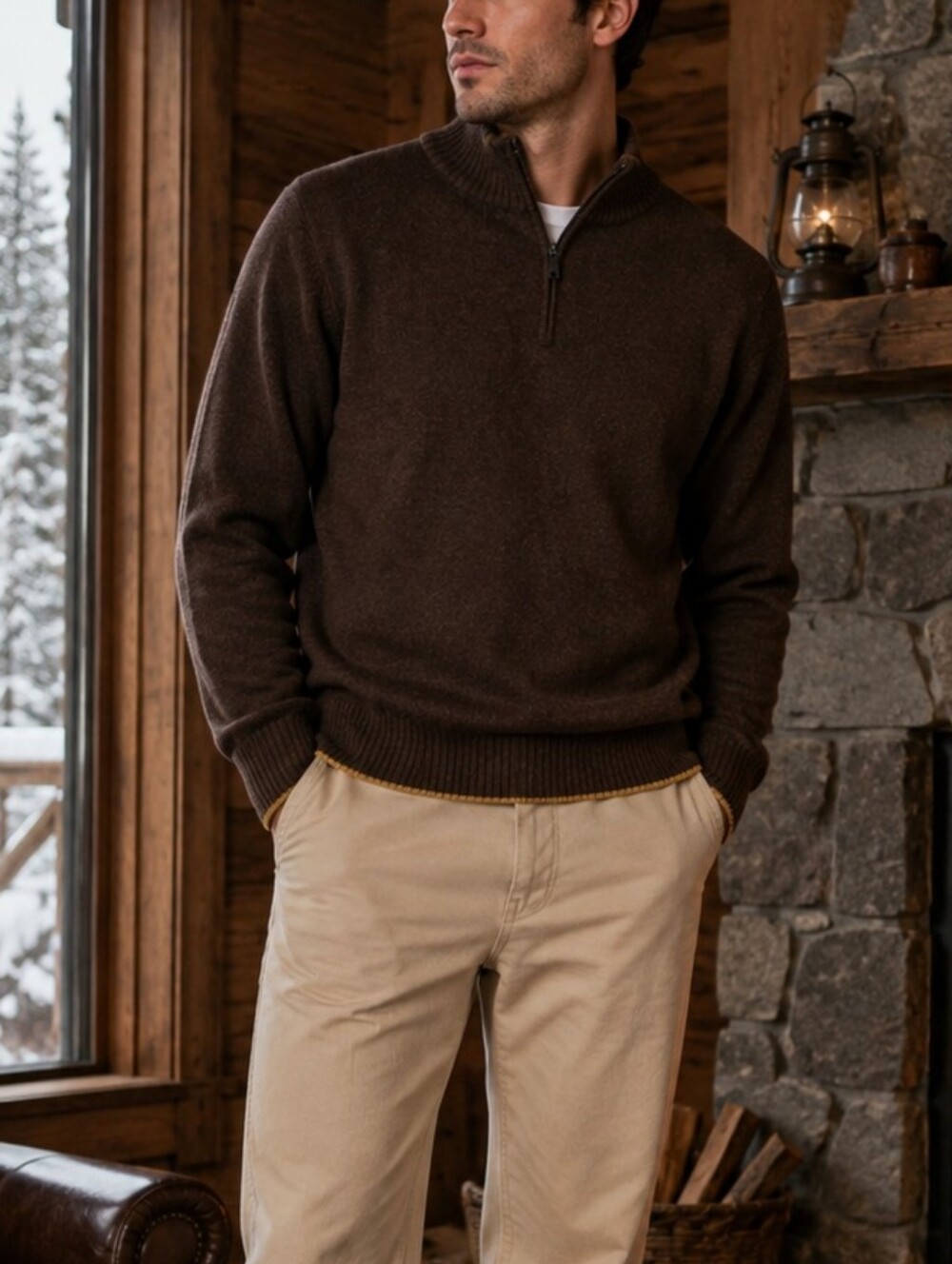 Pronto Uomo Men's Half Zip Lambswool Sweater Size M Mock Neck Preppy